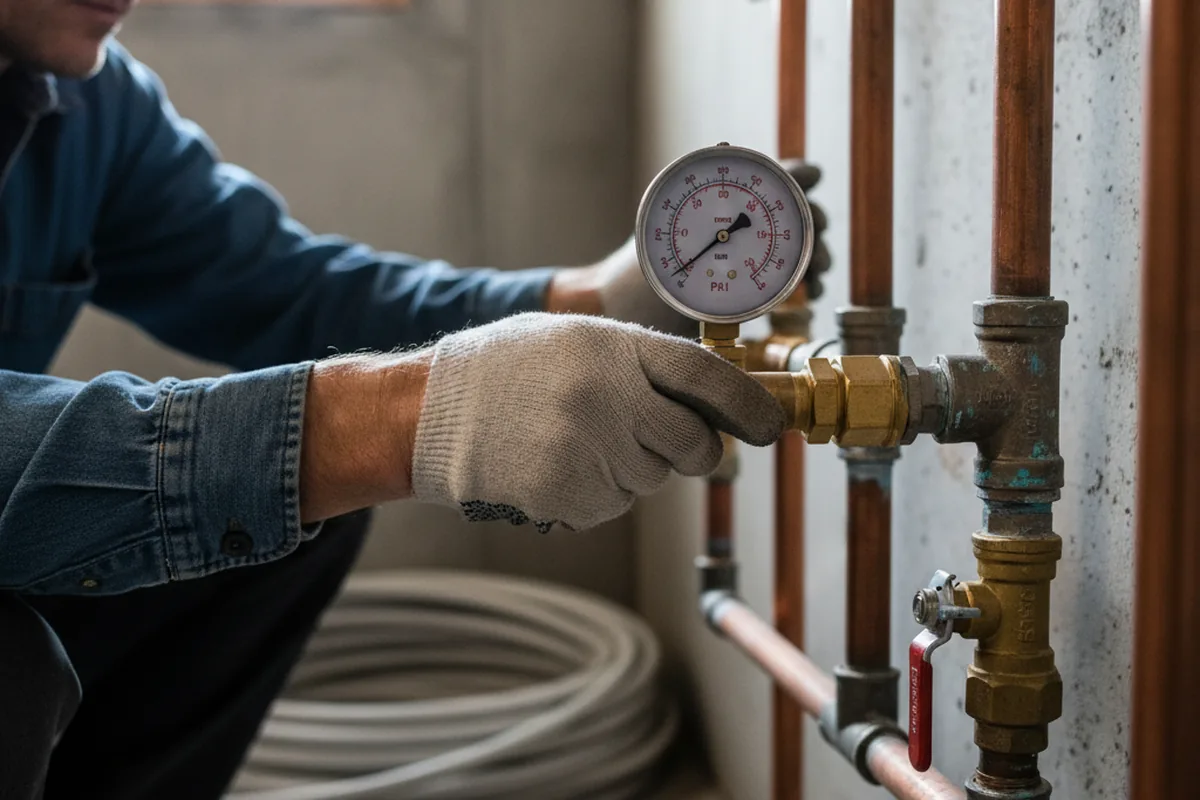 Pressure testing a repaired line during Water Line Repair in East Fultonham